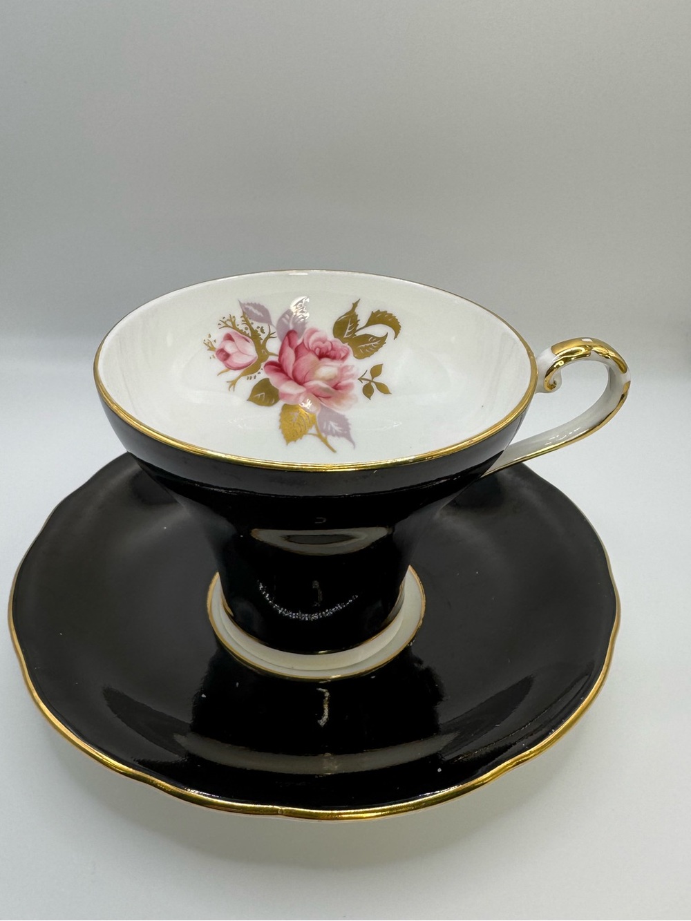 Vintage 1930s Aynsley Black Corset Teacup & Saucer Set Rose 30